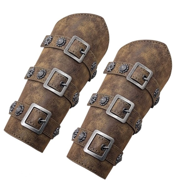 🆕 Medieval Leather Buckle Arm Bracers Knight LARP Renaissance Guards Armor NEW - Picture 4 of 7